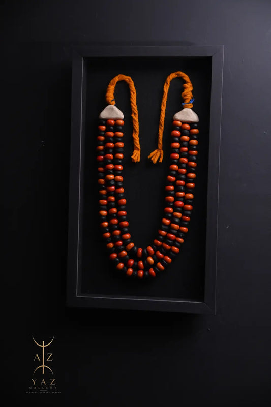 Black & Orange Tribal Bead Wall Art – Handmade Framed African-Inspired Decor | 70 x 40 cm