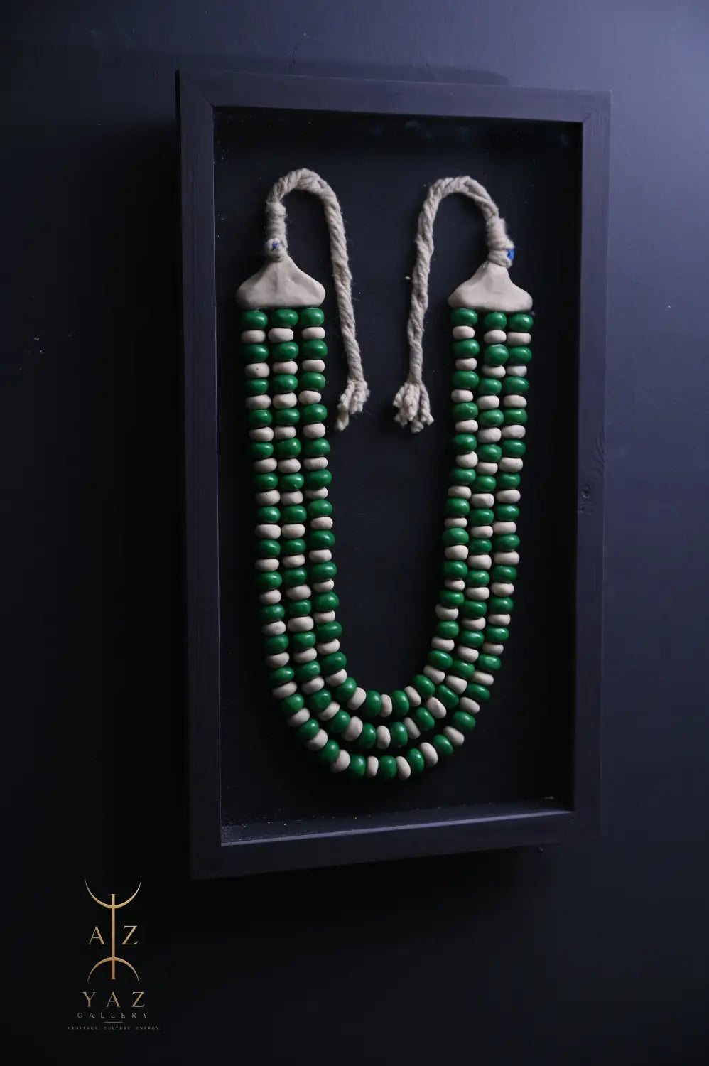 Emerald & Ivory Tribal Bead Wall Art – Handmade Framed African-Inspired Decor | 70 x 40 cm