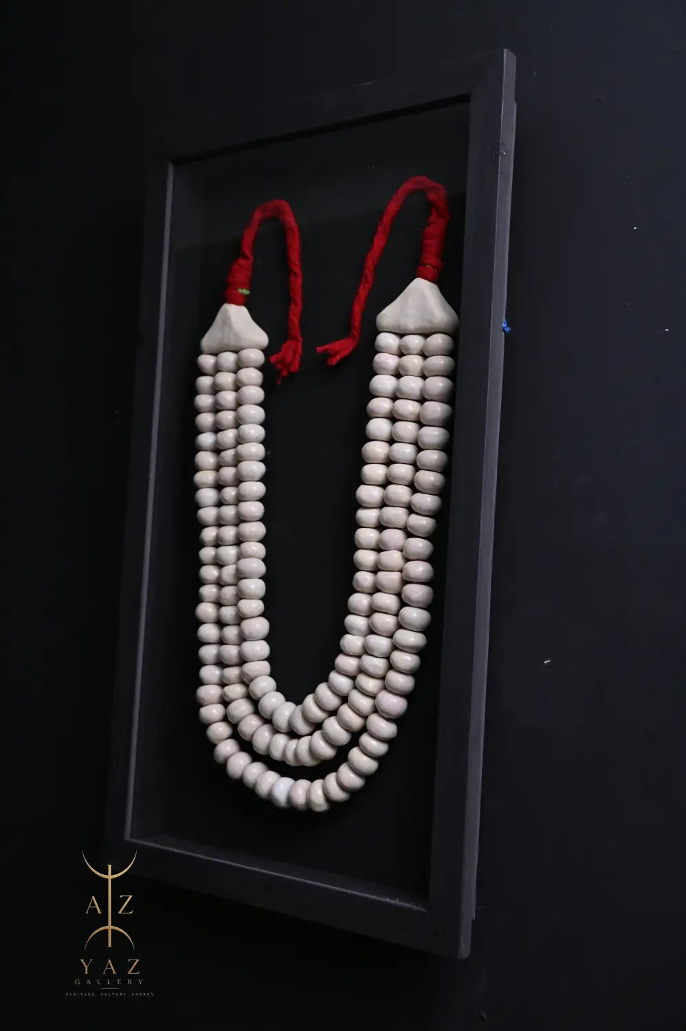 Ivory Harmony Wall Art – Handmade Beaded Frame with Burgundy Rope | 70 x 40 cm