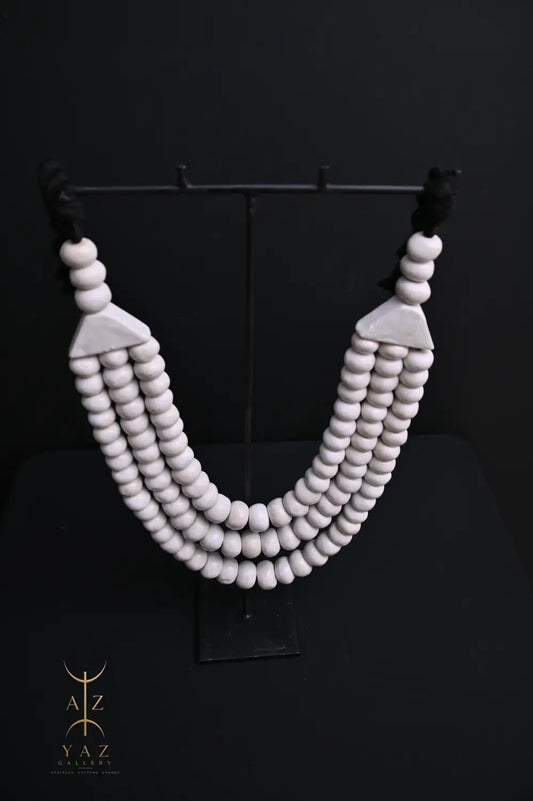 Pure Ivory Pendant Sculpture – Handcrafted White Beaded Art on Black Stand (62 x 34 cm)