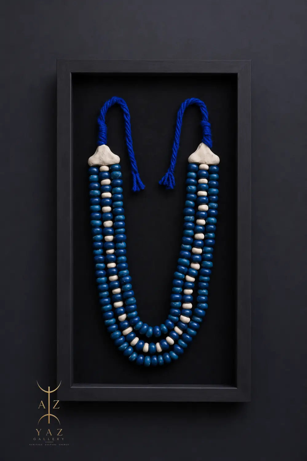 Azure & Ivory Tribal Bead Wall Art – Handmade Framed African-Inspired Decor | 70 x 40 cm