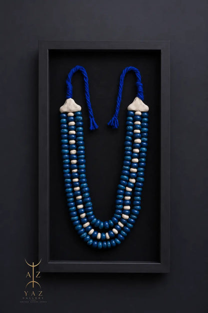 Azure & Ivory Tribal Bead Wall Art – Handmade Framed African-Inspired Decor | 70 x 40 cm
