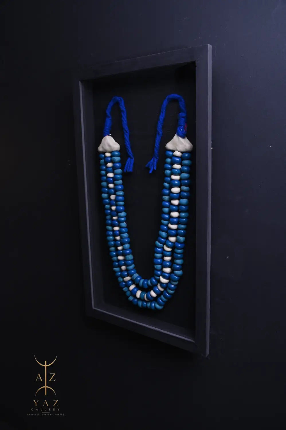 Azure & Ivory Tribal Bead Wall Art – Handmade Framed African-Inspired Decor | 70 x 40 cm
