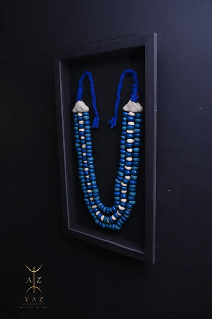 Azure & Ivory Tribal Bead Wall Art – Handmade Framed African-Inspired Decor | 70 x 40 cm