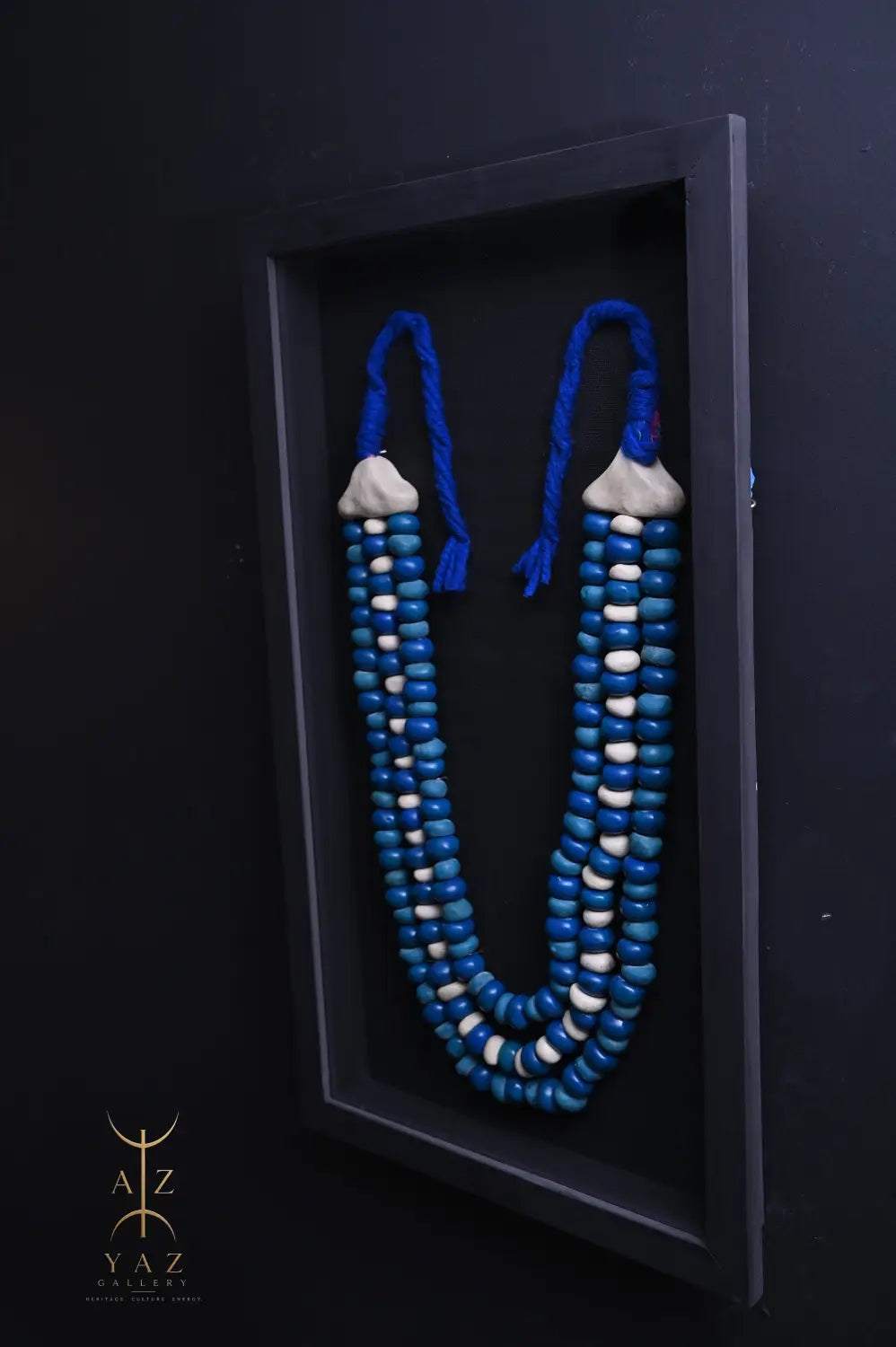 Azure & Ivory Tribal Bead Wall Art – Handmade Framed African-Inspired Decor | 70 x 40 cm