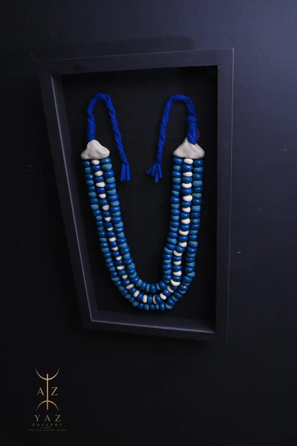 Azure & Ivory Tribal Bead Wall Art – Handmade Framed African-Inspired Decor | 70 x 40 cm