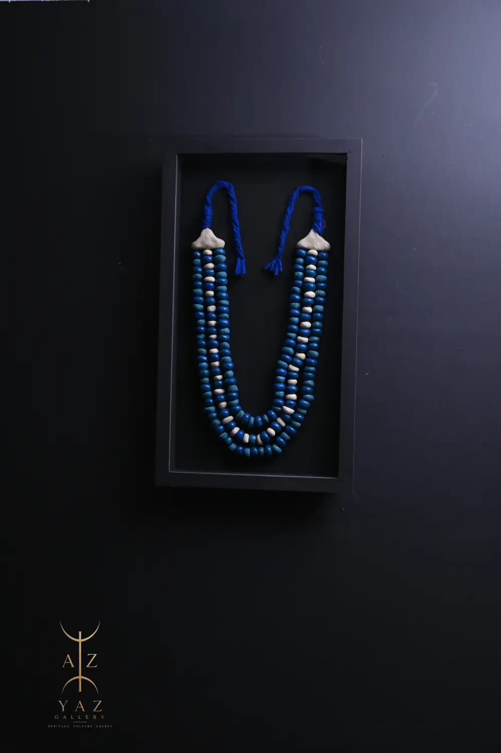 Azure & Ivory Tribal Bead Wall Art – Handmade Framed African-Inspired Decor | 70 x 40 cm