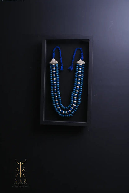 Azure & Ivory Tribal Bead Wall Art – Handmade Framed African-Inspired Decor | 70 x 40 cm