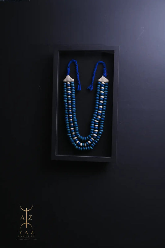 Azure & Ivory Tribal Bead Wall Art – Handmade Framed African-Inspired Decor | 70 x 40 cm