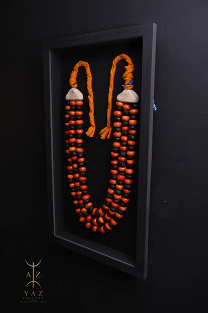 Black & Orange Tribal Bead Wall Art – Handmade Framed African-Inspired Decor | 70 x 40 cm