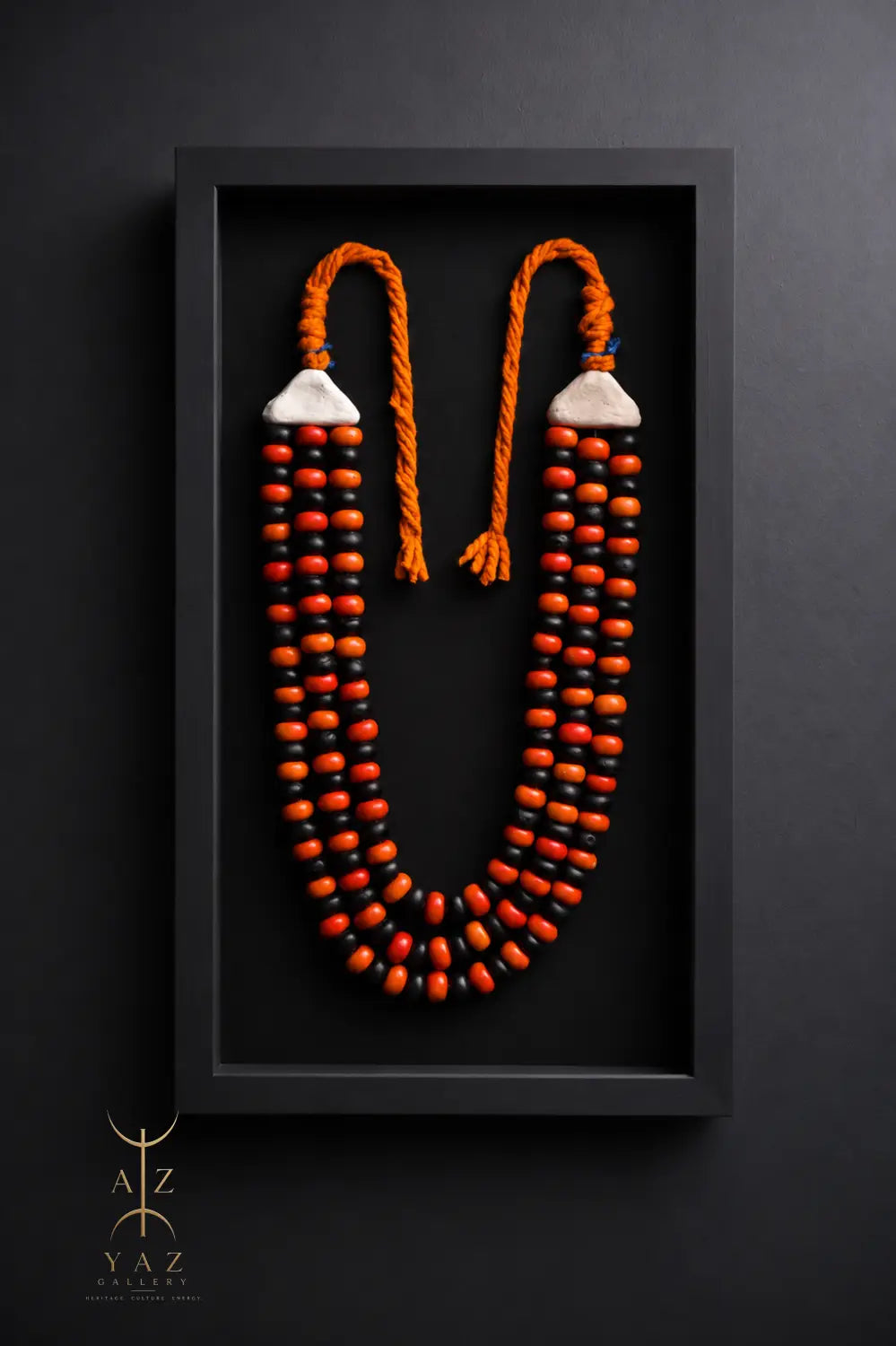 Black & Orange Tribal Bead Wall Art – Handmade Framed African-Inspired Decor | 70 x 40 cm