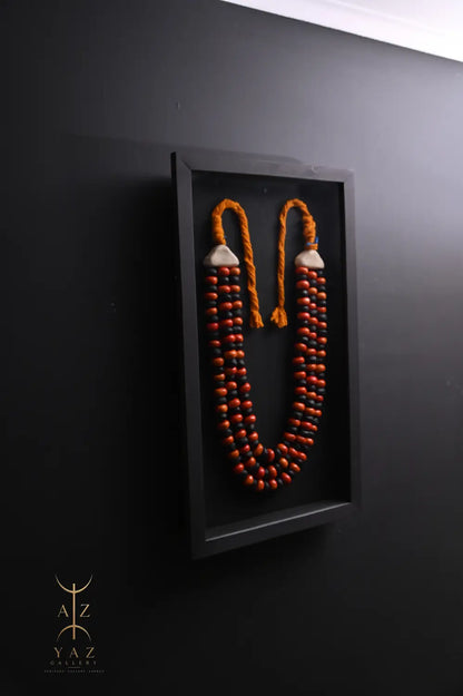 Black & Orange Tribal Bead Wall Art – Handmade Framed African-Inspired Decor | 70 x 40 cm