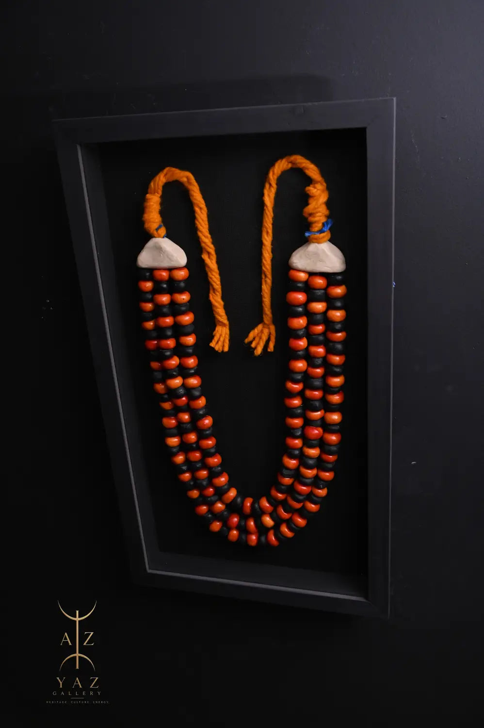Black & Orange Tribal Bead Wall Art – Handmade Framed African-Inspired Decor | 70 x 40 cm