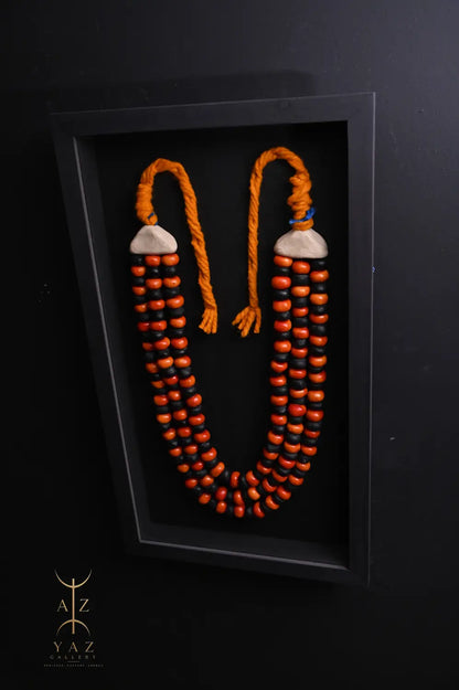 Black & Orange Tribal Bead Wall Art – Handmade Framed African-Inspired Decor | 70 x 40 cm
