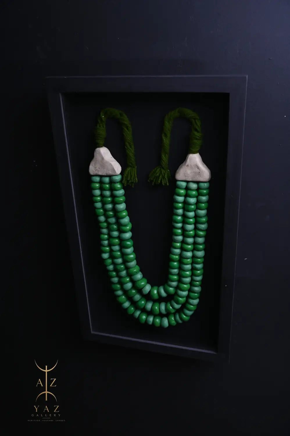 Emerald Harmony Bead Wall Art – Green & Deep Green Handmade Framed Statement Piece (70 x 40 cm)