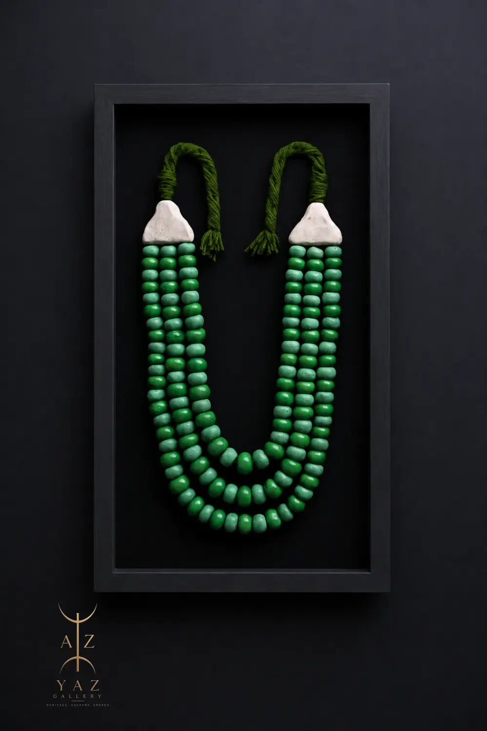 Emerald Harmony Bead Wall Art – Green & Deep Green Handmade Framed Statement Piece (70 x 40 cm)