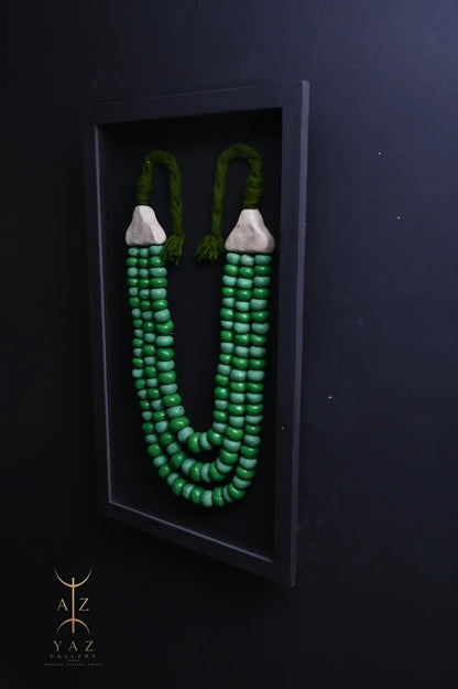 Emerald Harmony Bead Wall Art – Green & Deep Green Handmade Framed Statement Piece (70 x 40 cm)