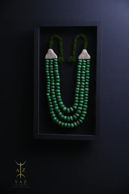 Emerald Harmony Bead Wall Art – Green & Deep Green Handmade Framed Statement Piece (70 x 40 cm)