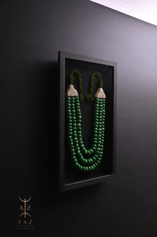 Emerald Harmony Bead Wall Art – Green & Deep Green Handmade Framed Statement Piece (70 x 40 cm)