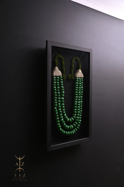 Emerald Harmony Bead Wall Art – Green & Deep Green Handmade Framed Statement Piece (70 x 40 cm)