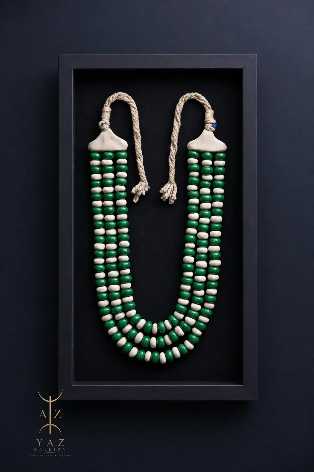 Emerald & Ivory Tribal Bead Wall Art – Handmade Framed African-Inspired Decor | 70 x 40 cm