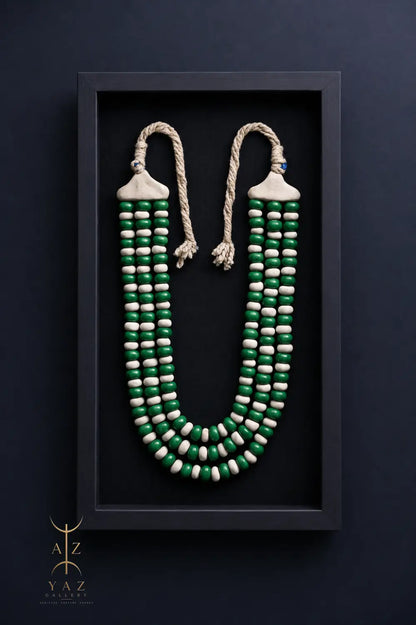 Emerald & Ivory Tribal Bead Wall Art – Handmade Framed African-Inspired Decor | 70 x 40 cm