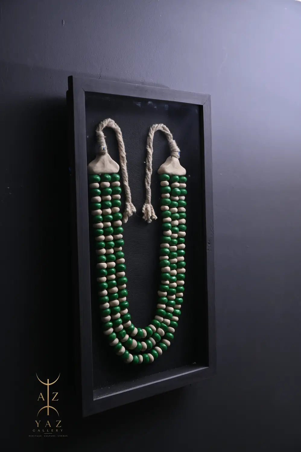 Emerald & Ivory Tribal Bead Wall Art – Handmade Framed African-Inspired Decor | 70 x 40 cm
