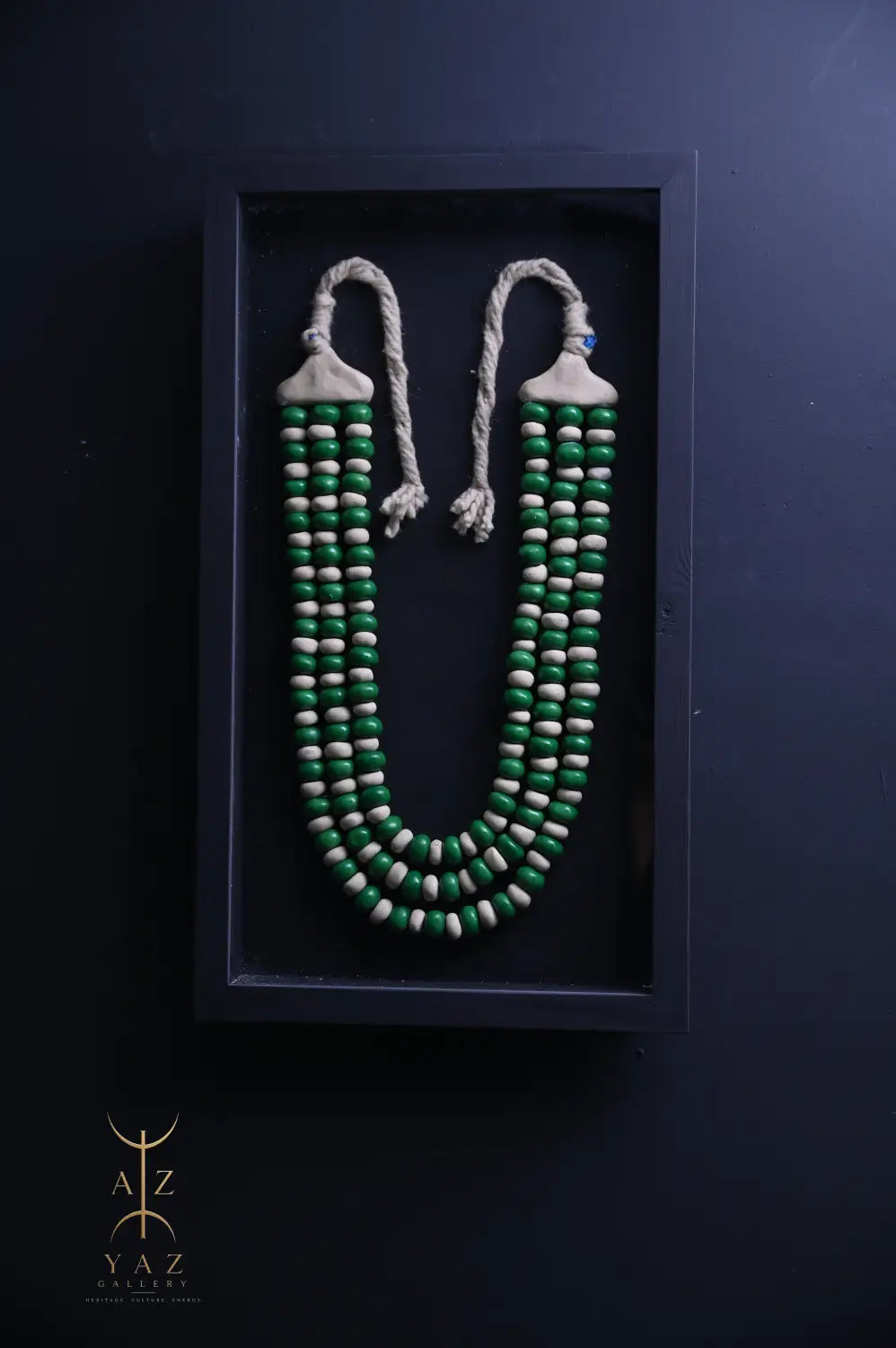 Emerald & Ivory Tribal Bead Wall Art – Handmade Framed African-Inspired Decor | 70 x 40 cm