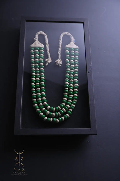 Emerald & Ivory Tribal Bead Wall Art – Handmade Framed African-Inspired Decor | 70 x 40 cm