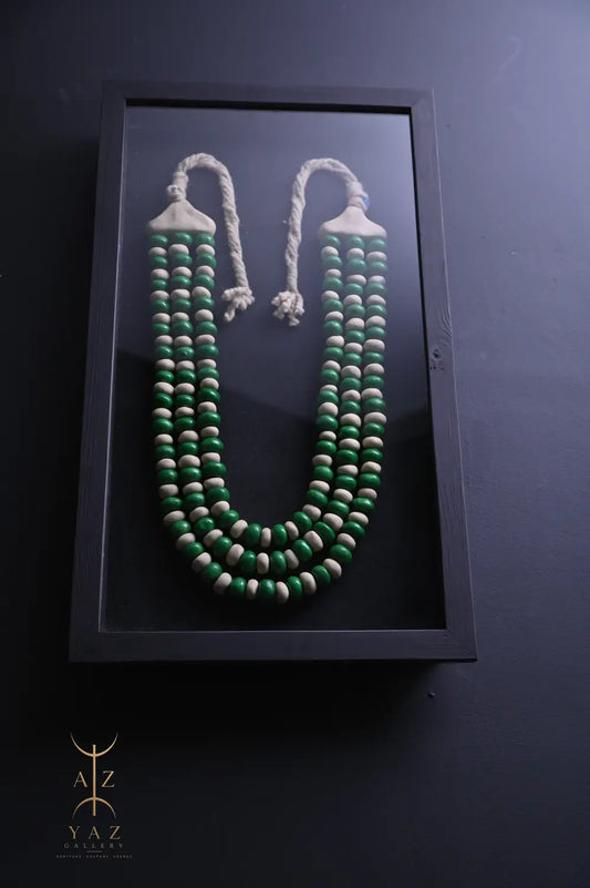 Emerald & Ivory Tribal Bead Wall Art – Handmade Framed African-Inspired Decor | 70 x 40 cm