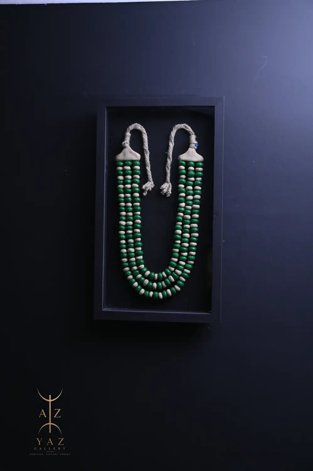 Emerald & Ivory Tribal Bead Wall Art – Handmade Framed African-Inspired Decor | 70 x 40 cm
