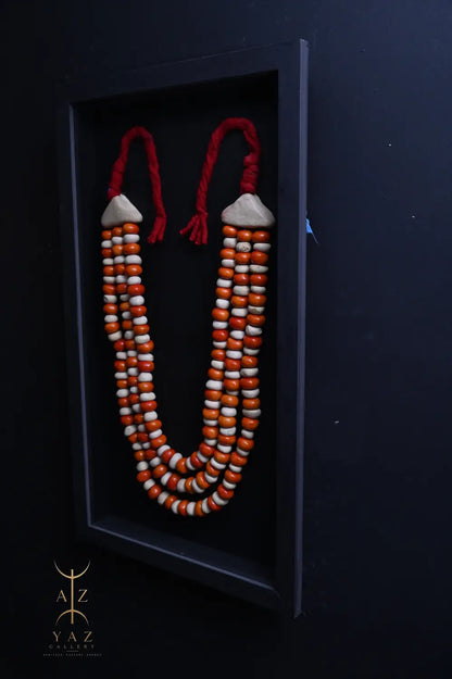 Golden Curry Bead Wall Art – Handmade Framed Statement Piece with Burgundy Rope (70 x 40 cm)