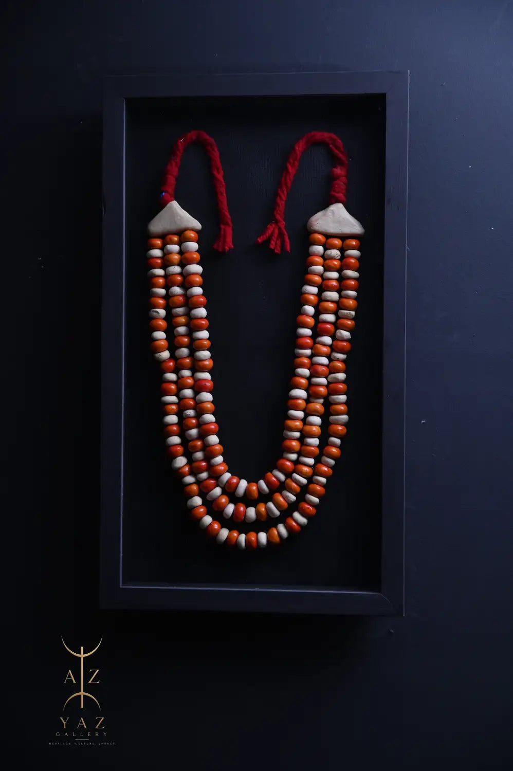 Golden Curry Bead Wall Art – Handmade Framed Statement Piece with Burgundy Rope (70 x 40 cm)