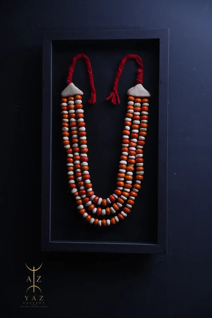 Golden Curry Bead Wall Art – Handmade Framed Statement Piece with Burgundy Rope (70 x 40 cm)