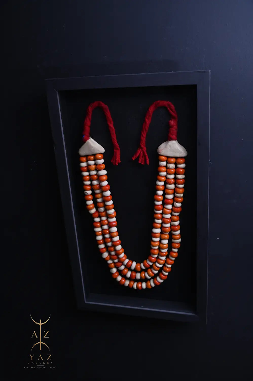 Golden Curry Bead Wall Art – Handmade Framed Statement Piece with Burgundy Rope (70 x 40 cm)