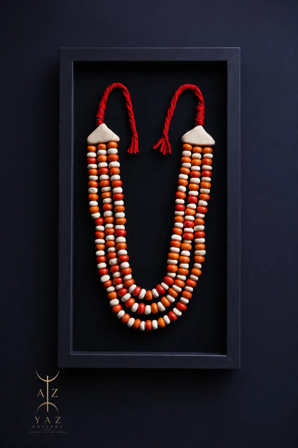 Golden Curry Bead Wall Art – Handmade Framed Statement Piece with Burgundy Rope (70 x 40 cm)