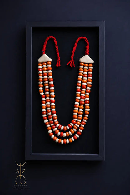 Golden Curry Bead Wall Art – Handmade Framed Statement Piece with Burgundy Rope (70 x 40 cm)