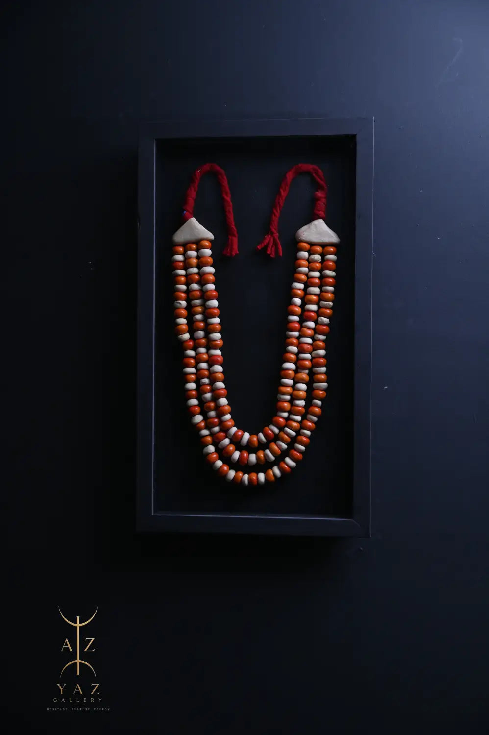 Golden Curry Bead Wall Art – Handmade Framed Statement Piece with Burgundy Rope (70 x 40 cm)