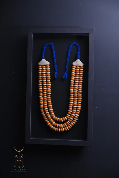 Golden Tide – Handmade Tribal Bead Wall Art in Curry Yellow & Ivory (70 x 40 cm)