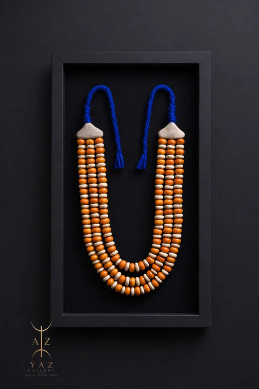 Golden Tide – Handmade Tribal Bead Wall Art in Curry Yellow & Ivory (70 x 40 cm)