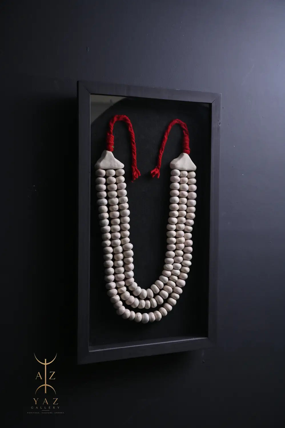 Ivory Harmony Wall Art – Handmade Beaded Frame with Burgundy Rope | 70 x 40 cm