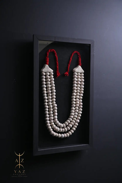 Ivory Harmony Wall Art – Handmade Beaded Frame with Burgundy Rope | 70 x 40 cm