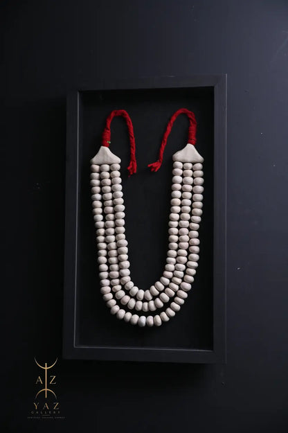 Ivory Harmony Wall Art – Handmade Beaded Frame with Burgundy Rope | 70 x 40 cm