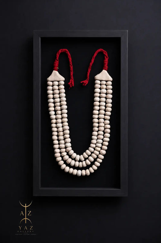 Ivory Harmony Wall Art – Handmade Beaded Frame with Burgundy Rope | 70 x 40 cm