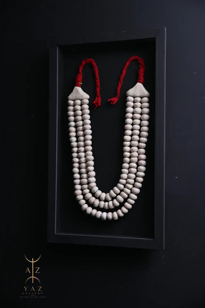 Ivory Harmony Wall Art – Handmade Beaded Frame with Burgundy Rope | 70 x 40 cm