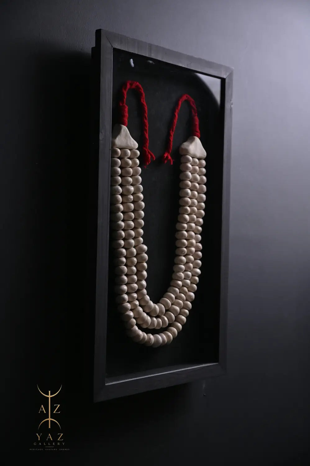 Ivory Harmony Wall Art – Handmade Beaded Frame with Burgundy Rope | 70 x 40 cm