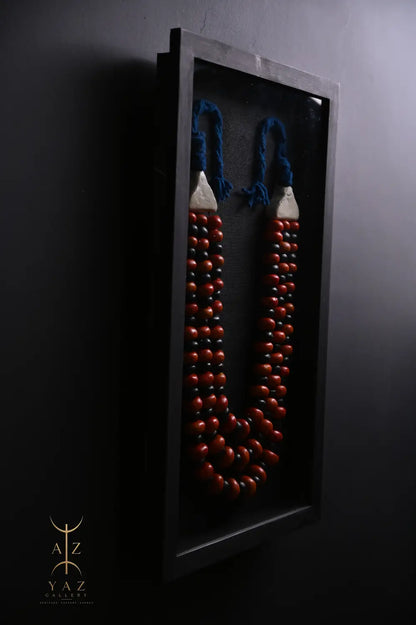 Midnight Ember Wall Art – Handmade Black Orange & Red Beaded Frame with Royal Blue Rope | 70 x 40 cm