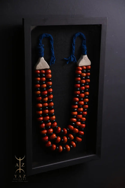 Midnight Ember Wall Art – Handmade Black Orange & Red Beaded Frame with Royal Blue Rope | 70 x 40 cm