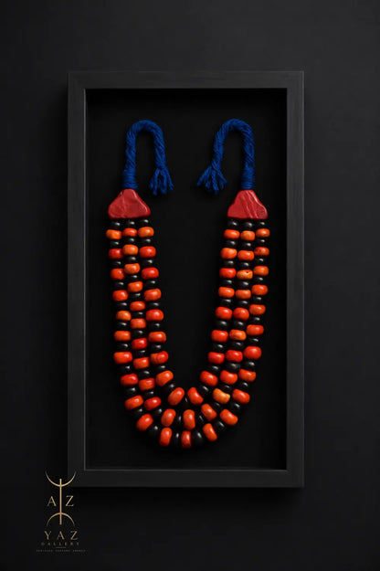 Midnight Ember Wall Art – Handmade Black Orange & Red Beaded Frame with Royal Blue Rope | 70 x 40 cm