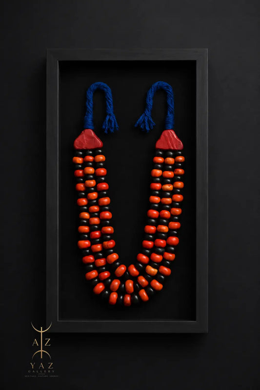 Midnight Ember Wall Art – Handmade Black Orange & Red Beaded Frame with Royal Blue Rope | 70 x 40 cm